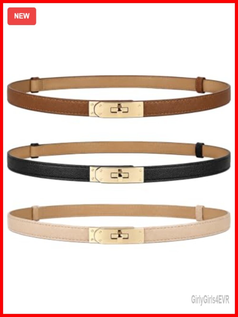 Women's Skinny Belts Adjustable Waist Belt Gold Turn-Lock Buckle Dress Jeans